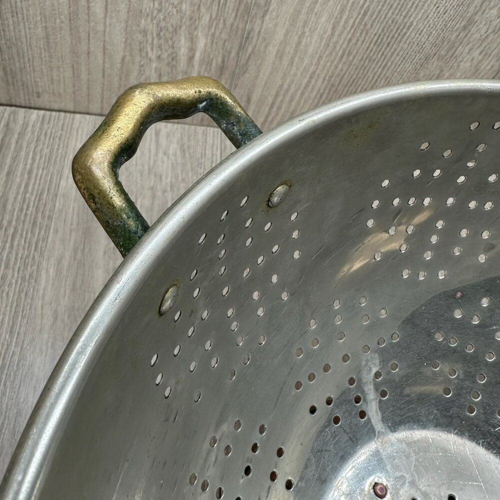 Vintage Solid Copper Colander Made in Korea w/ Brass Handles Wide Flare Patina - Picture 3 of 12